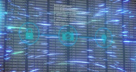 Wall Mural - animation of data processing and network of connections over blue background