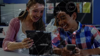 Wall Mural - digital video showcases global education tech through animated school network connections.