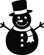 © Halima Bagum - Charming black and white simple snowman wearing top hat scarf and buttons festive winter holiday character silhouette