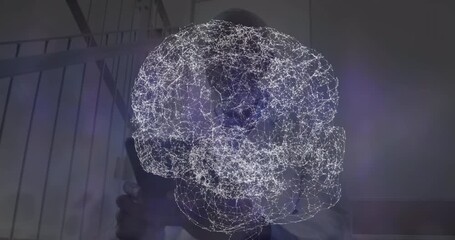 Wall Mural - animation of data processing over caucasian male doctor with tablet