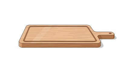 Illustration of a wooden cutting board with handle and grooved perimeter
