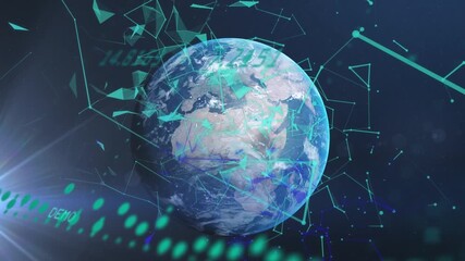 Wall Mural - Animation of graphs and shapes over globe in space