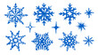 © Ольга Логвиненко - Christmas snowflake set with wax blue crayon or charcoal texture. Quirky chalkboard style, perfect for kindergarten Xmas crafts, cards and holiday designs. Vector illustration drawn as if by a child