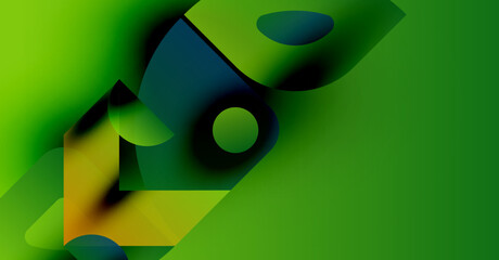 Wall Mural - abstract shapes blend, creating vibrant green, yellow, dark hues. fluid forms suggest movement, dept