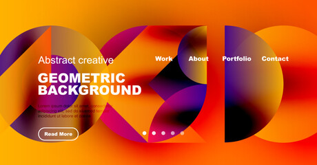 Wall Mural - vibrant abstract design. geometric shapes blend orange, purple hues. website header includes navigat