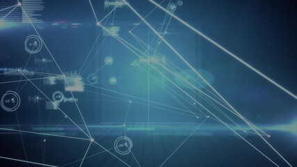 Wall Mural - network of connections and data processing over opening door on wooden plank against clouds in sky