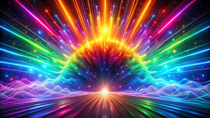 Wall Mural - Glowing rainbow neon wave explosion abstract futuristic background sci fi design colorful digital art and cyber inspiration