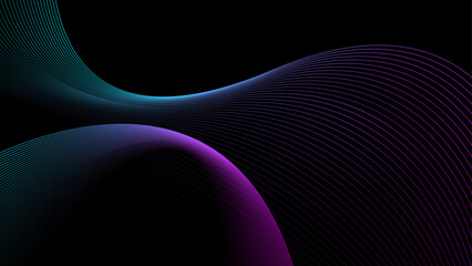 Wall Mural - Flowing neon light lines on a black abstract background.