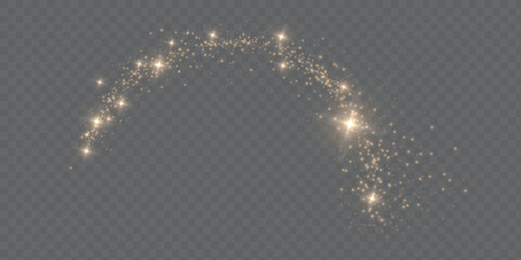 Wall Mural - Golden magic comet light effect with lots of sparkling bokke and shimmering light effects. Magic golden wind for web design and fairytale decoration. vector