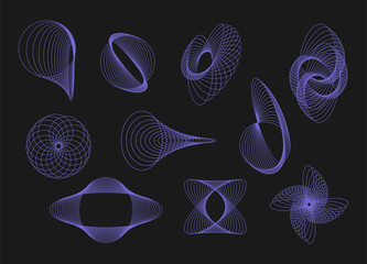 Wall Mural - set of line wave fluid shapes. collection of circle geometric abstract liquid black forms ,modern futuristic brutalism design for card, invitation, wallpaper, poster	