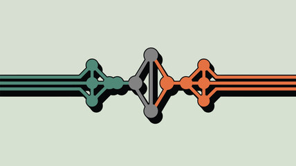 Abstract network design with green gray and orange nodes connected by lines on a light background