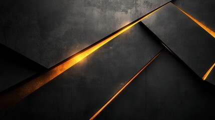 Wall Mural - abstract dark metal geometric background with golden light