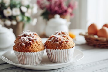 Wall Mural - Delicious muffins on a light table