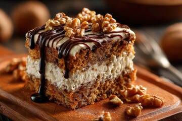 Wall Mural - Close up of a scrumptious walnut cake