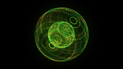 Wall Mural - Technology green sphere with connecting dots and lines. Digital abstract network structure. 3D rendering.
