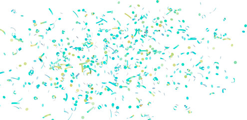 Celebrate with this festive image of teal and gold confetti exploding on a white background. Perfect for party invitations and celebratory desi