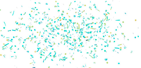 High-resolution image of teal and gold confetti exploding on white background. Perfect for celebrations, parties, and festive designs.