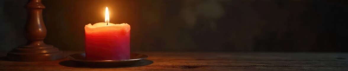 Wall Mural - a flickering candle casts a warm, inviting glow on a classic candlestick, creating a serene and roma