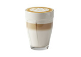 Isolated latte macchiato in clear glass with latte art, breakfast or brunch beverage