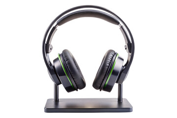Sleek headset stand displaying premium headphones isolated on a plain background transparent background