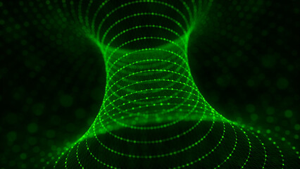 Wall Mural - cyber tunnel consisting of moving glowing points. futuristic infinite space background. concept of d