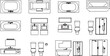 © kahatal - Collection of bathroom fixture line drawings and floor plan layouts