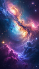 Wall Mural - vibrant cosmic scene with colorful nebulae, galaxies, and stars