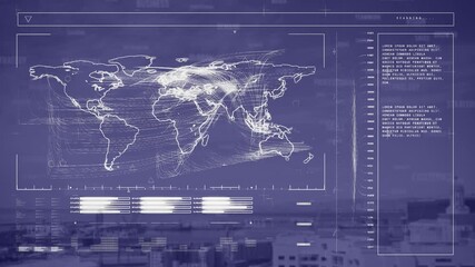 Wall Mural - animation of data processing with world map on digital interface