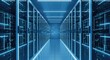 © Salsa - Futuristic Data Center Server Room with Blue Neon Lighting Modern Technology Environment