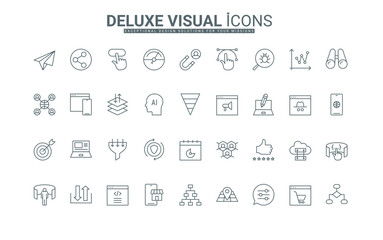 Online traffic of web page, search and advertise blog content, megaphone, target thin black outline symbols vector illustration. SEO optimization service, digital marketing line icons set.