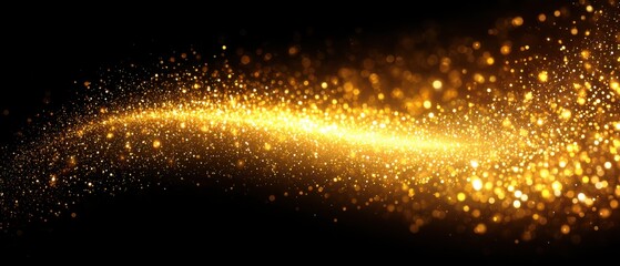 Wall Mural - golden glittering particles flowing across black backdrop abstract sparkle dust trail effect macro s