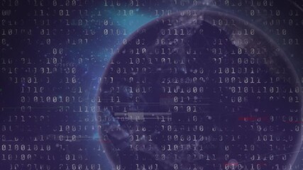 Wall Mural - animation of binary codes over globe rotating on digital interface