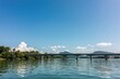 The blue sky over the iconic Sarasin Bridge on a tropical island