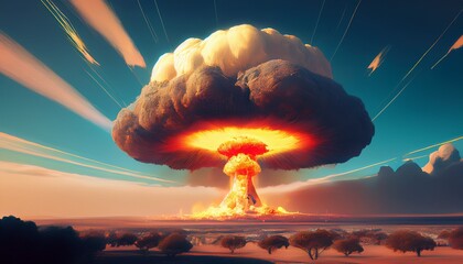 Wall Mural - nuclear bomb exploding with mushroom cloud
