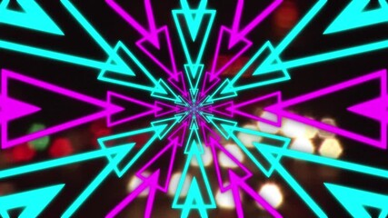 Wall Mural - animation of green and pink arrows moving over blurred night cityscape