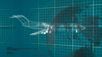 Wall Mural - animation of plane project and globe in digital green space