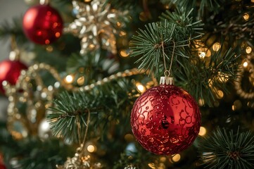 Wall Mural - Vibrant sparkling holiday baubles for tree decoration