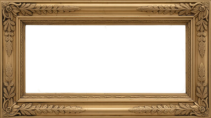Vintage ornate gold picture frame with classic design isolated on transparent background