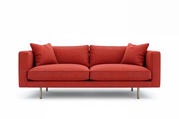 Wall Mural - red fabric couch with metal legs and cushions isolated on white background, home furniture collectio