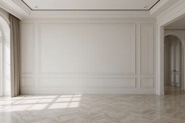 Wall Mural - mockup of a modern vintage room featuring an empty wall