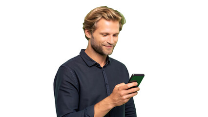 young handsome blonde man over isolated chroma key background sending a message with the mobile