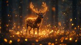 Majestic glowing deer in enchanting forest illuminated by magical golden lights photo