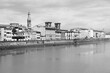 Florence river Arno view - landmark of Florence, Italy. Black and white photo vintage style.