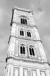 Florence Campanile - landmark of Florence, Italy. Black and white photo vintage style.