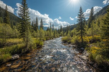 Wall Mural - summer mountain scenery featuring a flowing stream on a remote plateau in northern wilderness.
