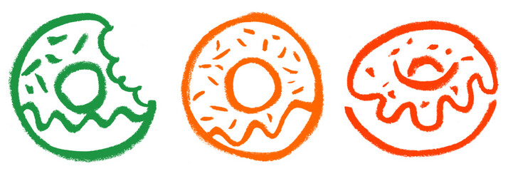 Wall Mural - Doughnut Icon Set Crayon Chalk Drawing Doodle Vector