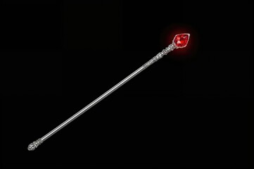 Wall Mural - glowing red crystal staff for fantasy spellcasting on a dark backdrop