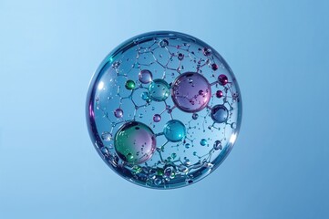 Wall Mural - molecule-infused sphere against a backdrop; concept of skincare product essence oil fluid