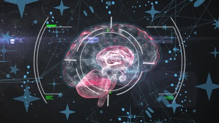 Wall Mural - animation of data processing over brain
