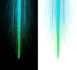 © foto Art - Glowing fiber optic light cable in blue and green gradient, vertical hanging wires with illuminated tips, isolated on transparent background, futuristic digital technology concept